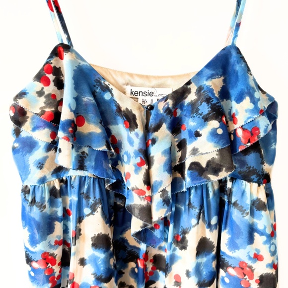 Kensie Pretty Abstract Watercolour Ruffle Dress Size M - Picture 2 of 10